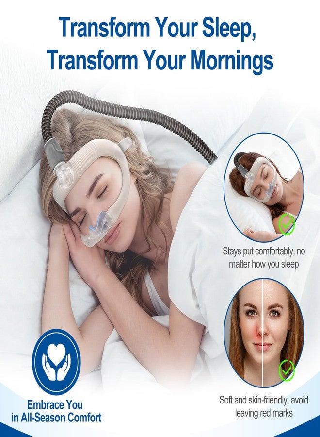 MEDICOLOR Upgraded Set for Airtouch N30i & Airfit N30i, with 2 Nasal Pillow Cushion (Fleece & Fabric), Frame & Elbow, Secure Seal Mask for Warm & Quiet Sleep, Easy to Use CPAP Supplies, No Headgear, Blue-Medium - Image 4